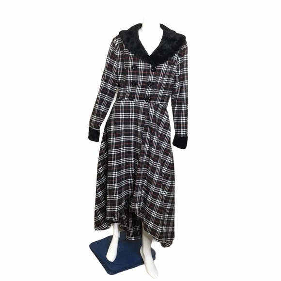 Retro Goth Emo Plaid  Fur Waterfall Coat - Picture 1 of 9